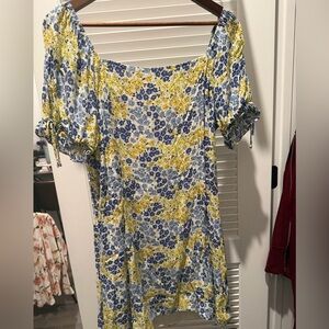Lisa Marie Fernandez Floral Long Sleeve Dress in Blue and Yellow
